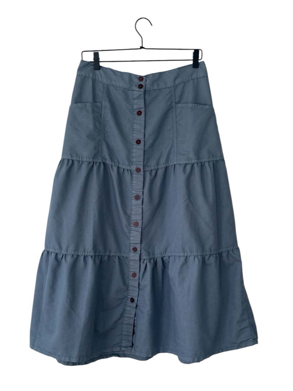 Dejah Bleu Tiered Button-Front Midi Skirt in Dusty Blue